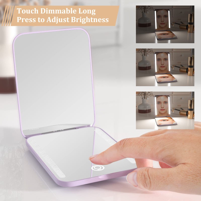 wobsion Rechargeable Travel Mirror 1x/3x Magnification Compact Mirror 3 Color Lights Pocket Mirror Dimmable Portable Makeup Mirror 400mah Small Mirror for Purse Gifts Purple - Image 4